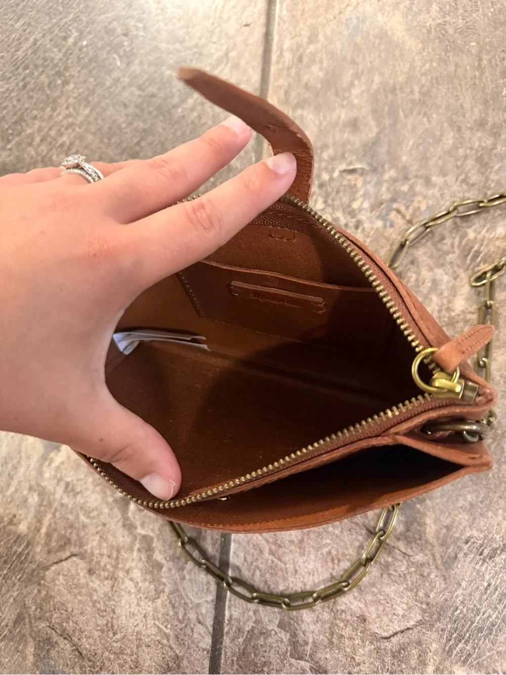 Madewell Brown Leather Crossbody Bag with Chain Strap